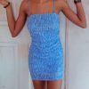 Blue Tie-Dye Pleated Sleeveless Mini Dress