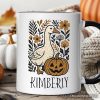 Boho Goose Halloween Pumpkin Personalized Mug, Spooky Fall Floral Gift with Custom Name