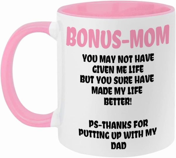 Bonus Mom Funny Coffee Mug, Gift for Stepmom from Stepdaughter Stepson Birthday Mother's Day Christmas Gift