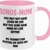 Bonus Mom Funny Coffee Mug, Gift for Stepmom from Stepdaughter Stepson Birthday Mother's Day Christmas Gift