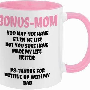 Bonus Mom Funny Coffee Mug, Gift for Stepmom from Stepdaughter Stepson Birthday Mother's Day Christmas Gift