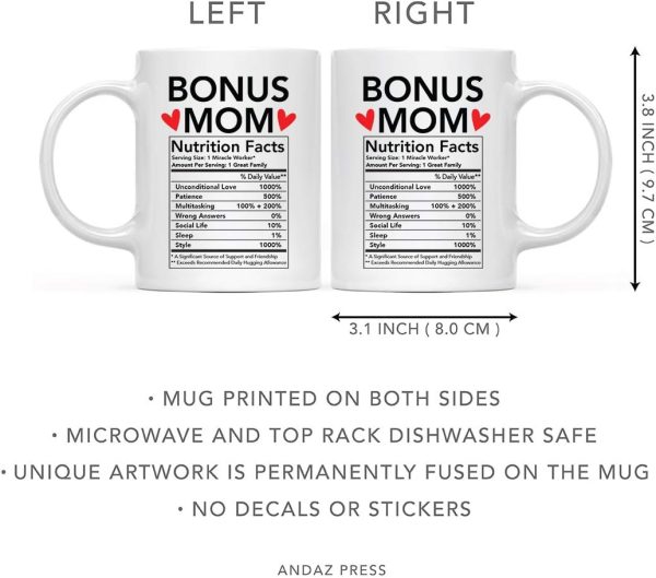 Bonus Mom Nutritional Facts Coffee Mug Funny Stepmom Gift from Stepdaughter Stepson Birthday Mother's Day Gift