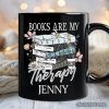 Books Are My Therapy Floral Vintage Personalized Mug, Reading Aesthetic Gift for Bookworms with Custom Name