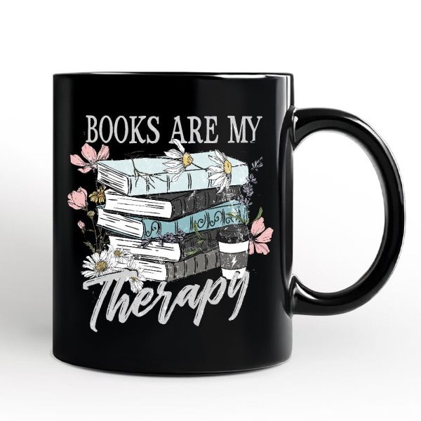 Books Are My Therapy Floral Vintage Personalized Mug, Reading Aesthetic Gift for Bookworms with Custom Name