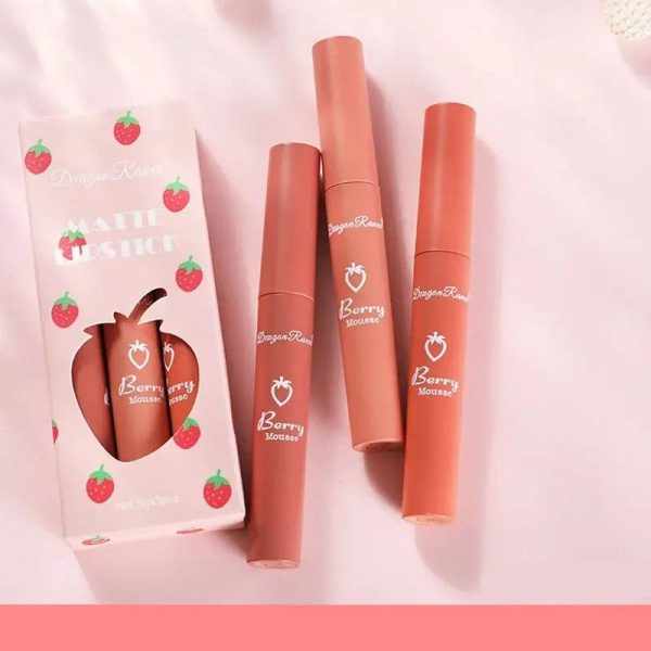 Border 3 Strawberry Velvet Mist Matte Lip Glaze Lipstick Set Soft, Matte Finish, Vibrant Color