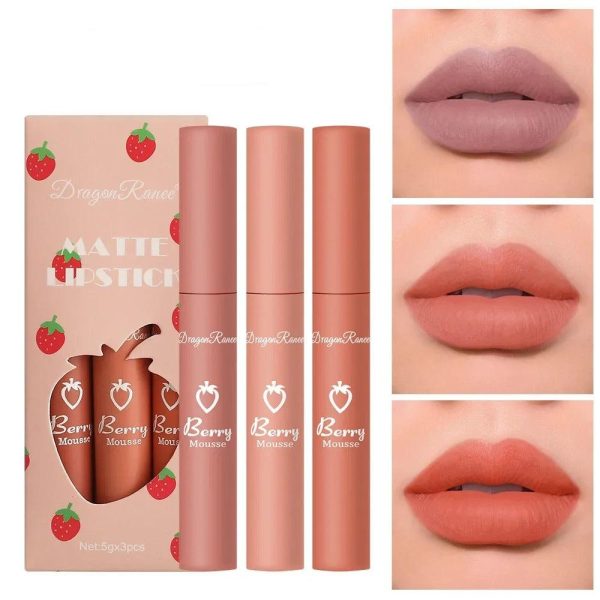 Border 3 Strawberry Velvet Mist Matte Lip Glaze Lipstick Set Soft, Matte Finish, Vibrant Color