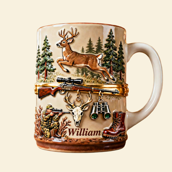 Born To Hunt - Personalized White Edge-to-Edge Mug - Gift For Hunting Lovers NL122
