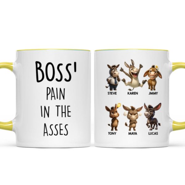 Boss Pain in the Asses, Funny Donkey Office Decoration - Personalized Mug - Custom Employee Gift Exchange, White Elephant Gift