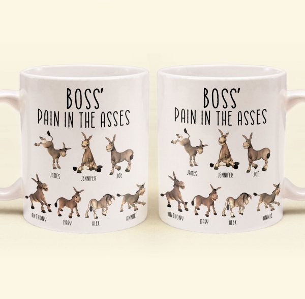 Boss' Pain in the Asses White Ceramic Mug, Personalized Office Humor Gift for Coworkers and Morning Coffee Smiles