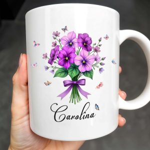 Bouquet Of Purple Flowers With Butterflies - Personalized Custom Coffee Mug - DTG026_MG