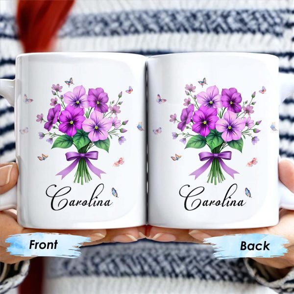 Bouquet Of Purple Flowers With Butterflies - Personalized Custom Coffee Mug - DTG026_MG