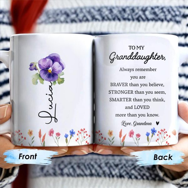 Braver Stronger Smarter Loved Floral Granddaughter Mug - Personalized Custom Coffee Mug - GDT002_MG