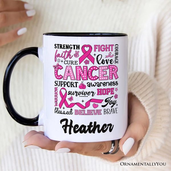 Breast Cancer Awareness Ribbon Personalized Mug, In October We Wear Pink Support Gift with Custom Name