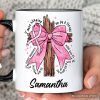Breast Cancer Pink Bow Cross Personalized Mug, Awareness Faith Christian Gift with Custom Name