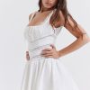 Breezy Lace Trim Square Neck Fit & Flare Summer Mini Sundress - White