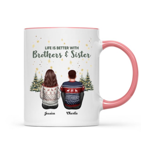 Brother Sisters Christmas Tree Personalized Mug, Christmas Gift for Siblings