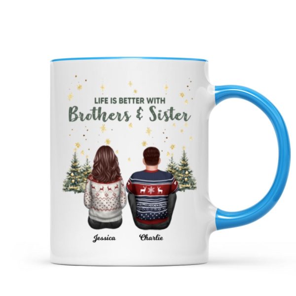 Brother Sisters Christmas Tree Personalized Mug, Christmas Gift for Siblings