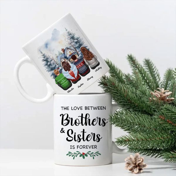 Brother Sisters Watercolor Christmas House Personalized Mug, Christmas Gift for Siblings