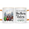 Brother Sisters Watercolor Christmas House Personalized Mug, Christmas Gift for Siblings