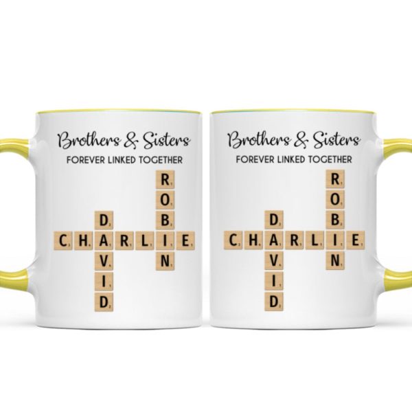 Brothers And Sisters Forever Linked Together Crossword Puzzle Art Personalized Mug, Gift For Brothers, Sisters, Siblings, Family