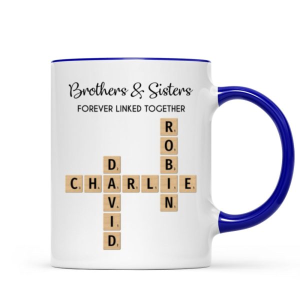Brothers And Sisters Forever Linked Together Crossword Puzzle Art Personalized Mug, Gift For Brothers, Sisters, Siblings, Family