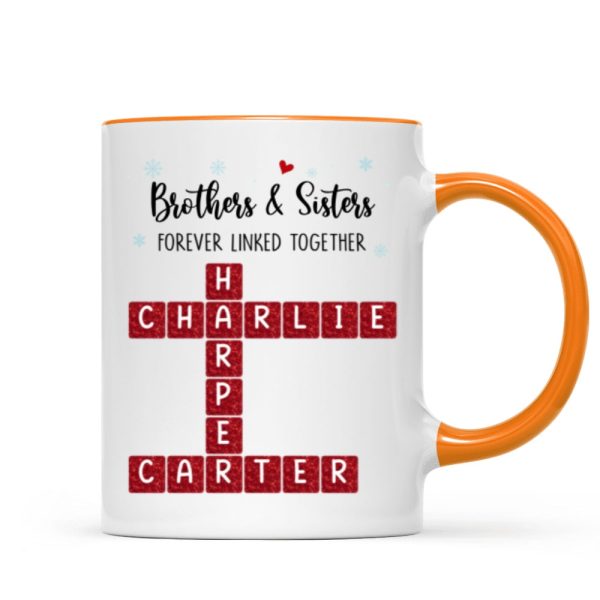 Brothers And Sisters Forever Linked Together Festive Theme Crossword Puzzle Art - Personalized Mug - Gift For Siblings, Family