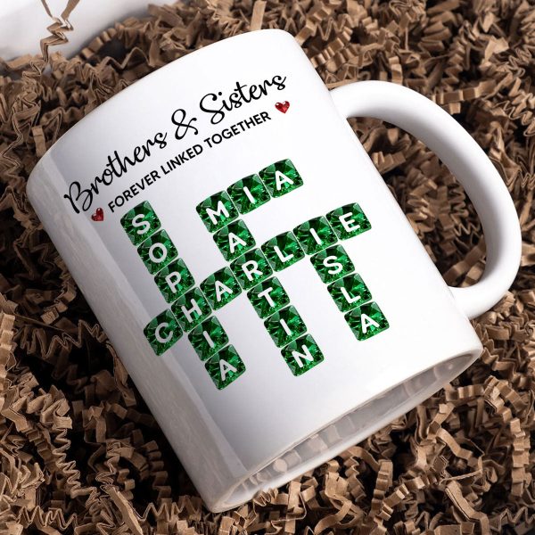 Brothers Sisters Forever Linked Together 3D Crystal Crossword - Personalized Mug - Sentimental Gift for for Loved Ones