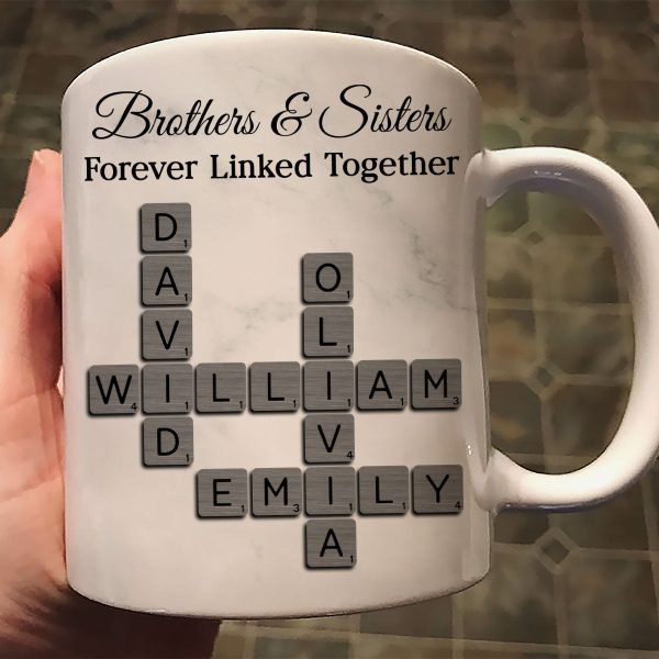 Brothers Sisters Forever Linked Together Crossword - Personalized Mug - Sentimental Gift for Siblings