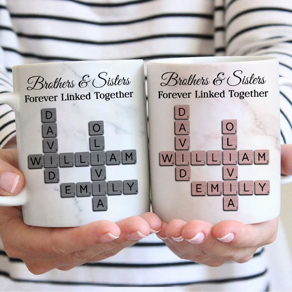 Brothers Sisters Forever Linked Together Crossword - Personalized Mug - Sentimental Gift for Siblings