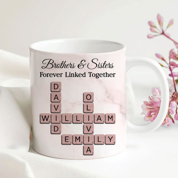 Brothers Sisters Forever Linked Together Crossword - Personalized Mug - Sentimental Gift for Siblings