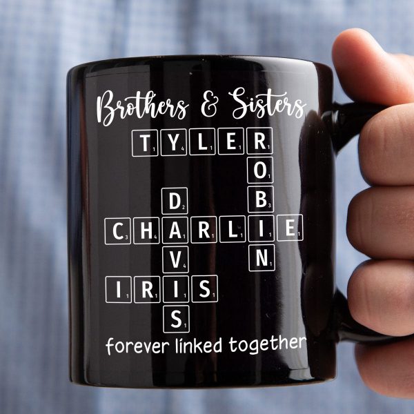 Brothers & Sisters Siblings Family Forever Linked Crossword Outline Personalized Mug
