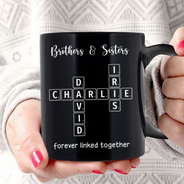 Brothers & Sisters Siblings Family Forever Linked Crossword Outline Personalized Mug