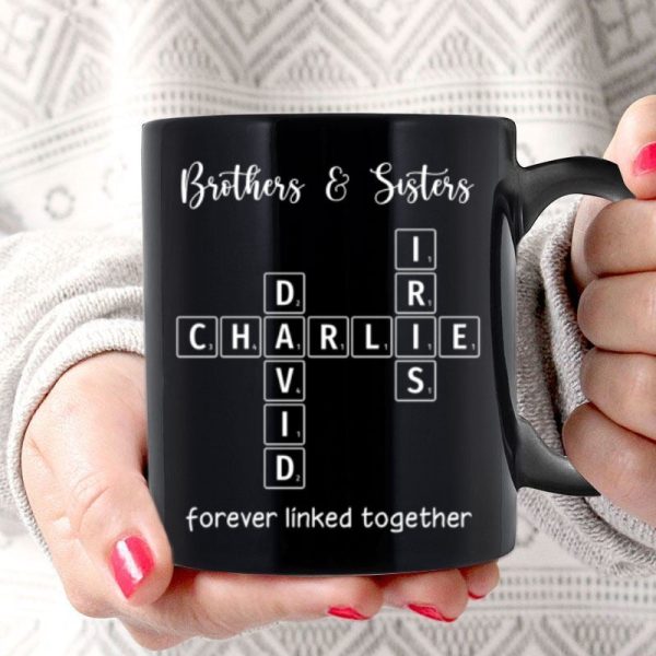 Brothers & Sisters Siblings Family Forever Linked Crossword Outline Personalized Mug
