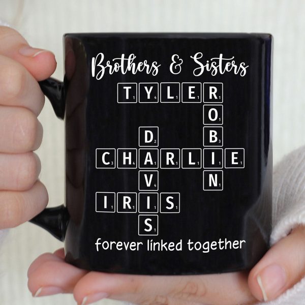 Brothers & Sisters Siblings Family Forever Linked Crossword Outline Personalized Mug
