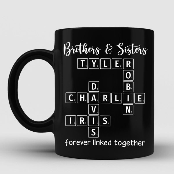 Brothers & Sisters Siblings Family Forever Linked Crossword Outline Personalized Mug