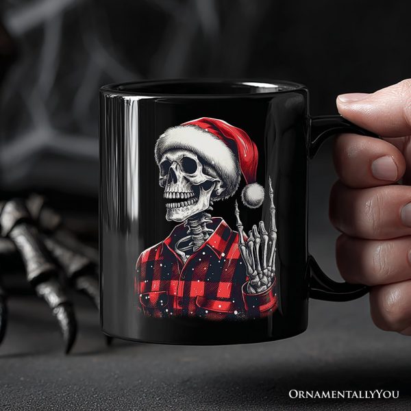 Buffalo Plaid Christmas Skeleton Personalized Mug, Brutal Guys Gift with Custom Name