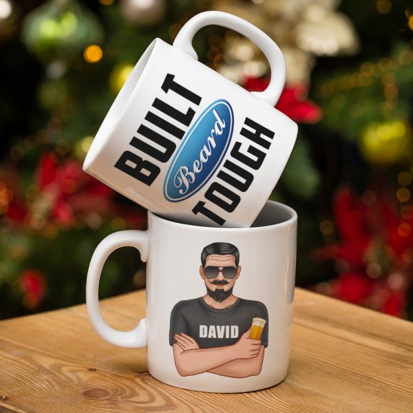 Built Beard Tough - Personalized White Mug - Gift for Dad - Man with Arms Crossed