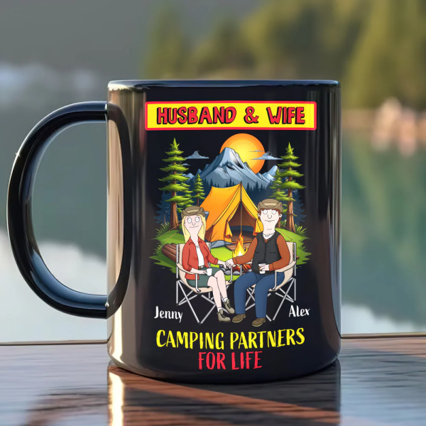 Burger Couple Camping Partners for Life - Personalized Mug - Gift For Camping Couple, Husband Wife, Anniversary | CL55