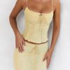 Butter Strappy Ruched Top Knee Length Skirt Set