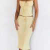 Butter Strappy Ruched Top Knee Length Skirt Set