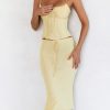 Butter Strappy Ruched Top Knee Length Skirt Set