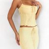 Butter Strappy Ruched Top Knee Length Skirt Set
