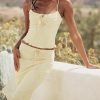 Butter Strappy Ruched Top Knee Length Skirt Set