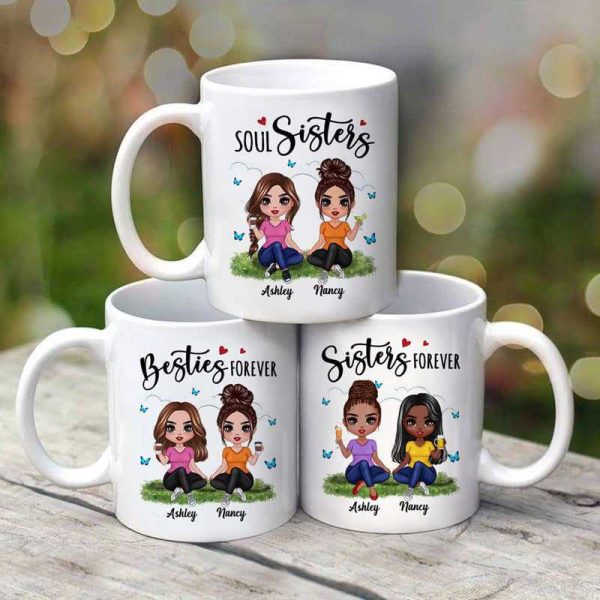 Butterflies Doll Women Sitting Friends Sisters Besties Forever Personalized Mug