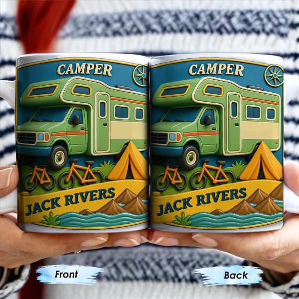 Camper, Tent, and Bicycles Design - Personalized Custom Coffee Mug - CAMP001_MG