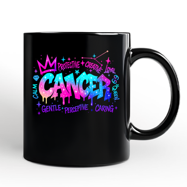 Cancer Graffiti Zodiac Personalized Mug, Street Style Astrology Horoscope Gift with Custom Name