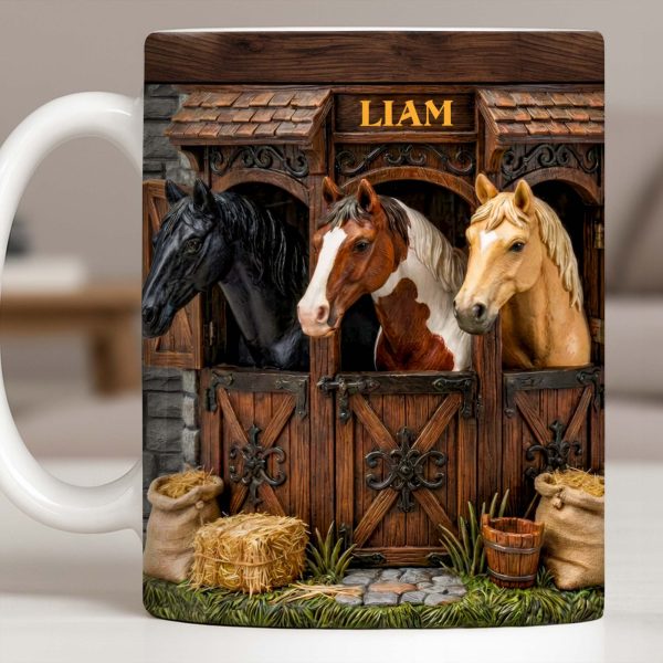 Capturing The Serenity Of Horses At The Barn - Personalized Custom Coffee Mug - FARM016_MG