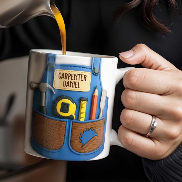 Carpenter Daniel Hammer, Tape Measure, Pencil, Saw - Personalized Custom Coffee Mug - JBS006_MG
