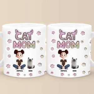 Cartoon Cat Mom Lovely Chibi - Personalized 3D Inflated Effect Ceramic Mug - Gift For Cat Lovers | CLP15 NA94