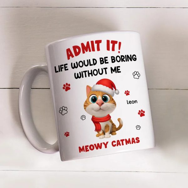 Cartoon Cat Mug, Customizable Festive Design for Christmas, Playful Holiday Cheer, a Unique Gift for Cat Lovers